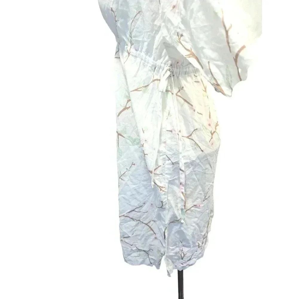 Kiyomi Tunic Dress Cotton Cherry Blossom print pink white V-Neck Size Small - Picture 4 of 8